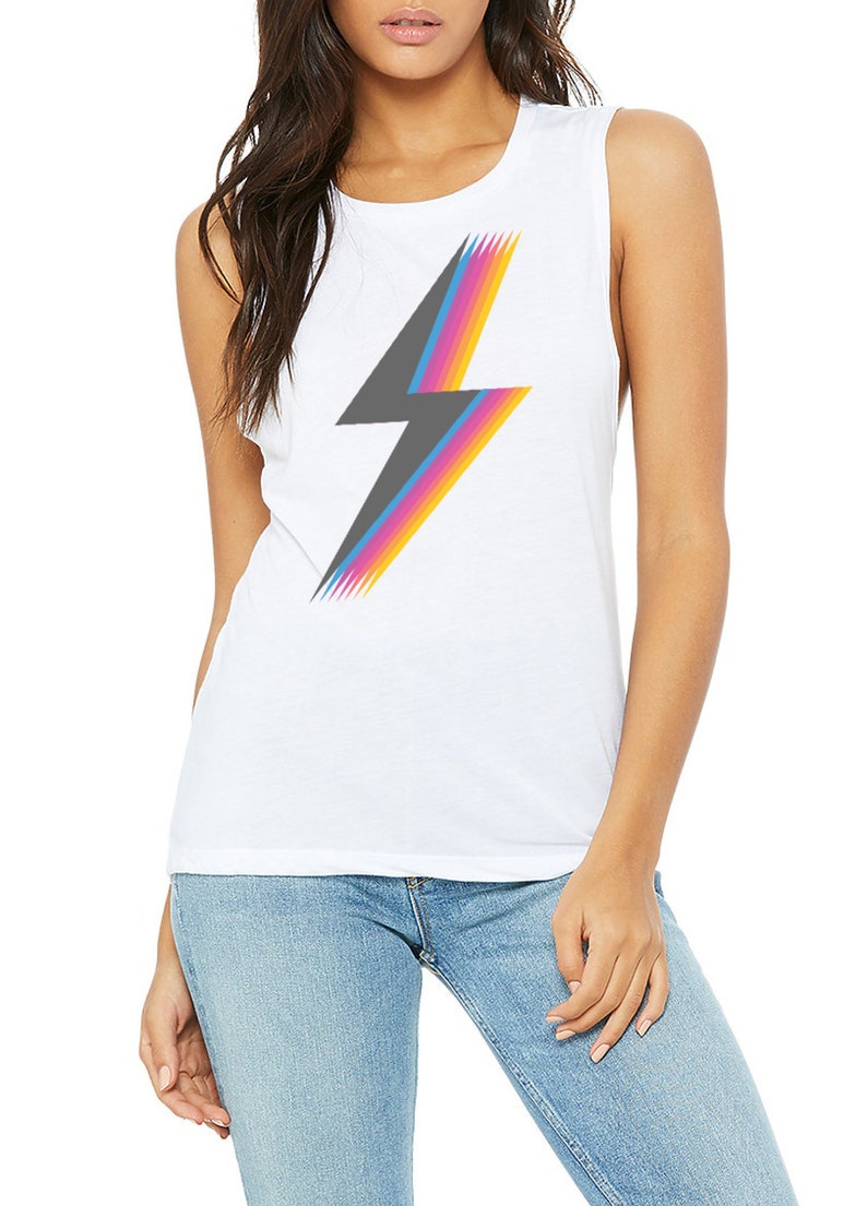 Retro Graphic Tank Womens Lightning Bolt Tank Flowy Muscle - Etsy