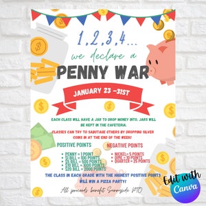 PTO Templates | Penny Wars Flyer | Printable Instant Download | Editable PTO Flyer