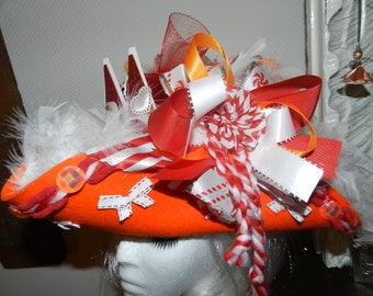 Carnival hat * tricorn * orange/white