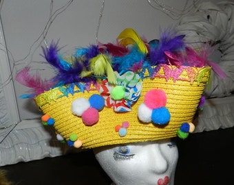 Carnival hat * yellow * colorfully decorated * unique