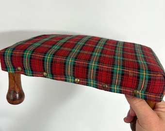 Vintage Mid Century Footstool – Tartan Fabric