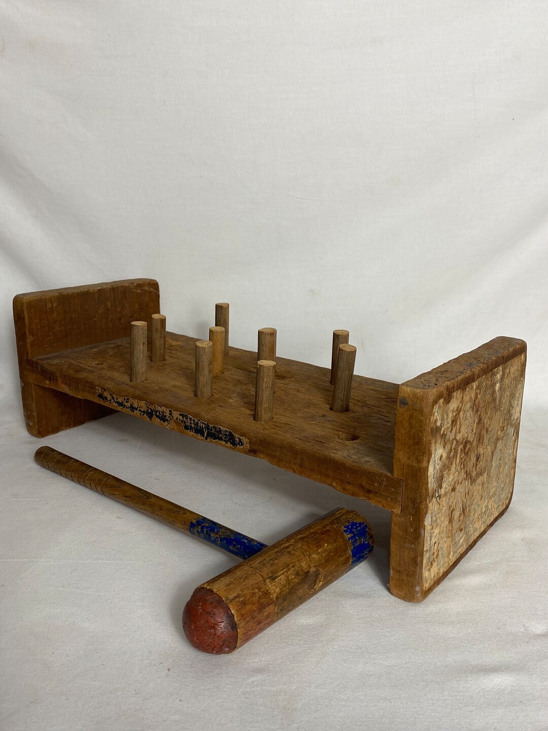 Antique Wooden Toy Wooden Peg and Hammer Toy Rustic Decor Etsy