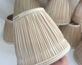 Vintage Lampshade - Vintage Clip on Light Shade  - Chandelier Light Shade - Wall Light Shade - Clip On - Beige/Pale Gold - Pleated Silk GC