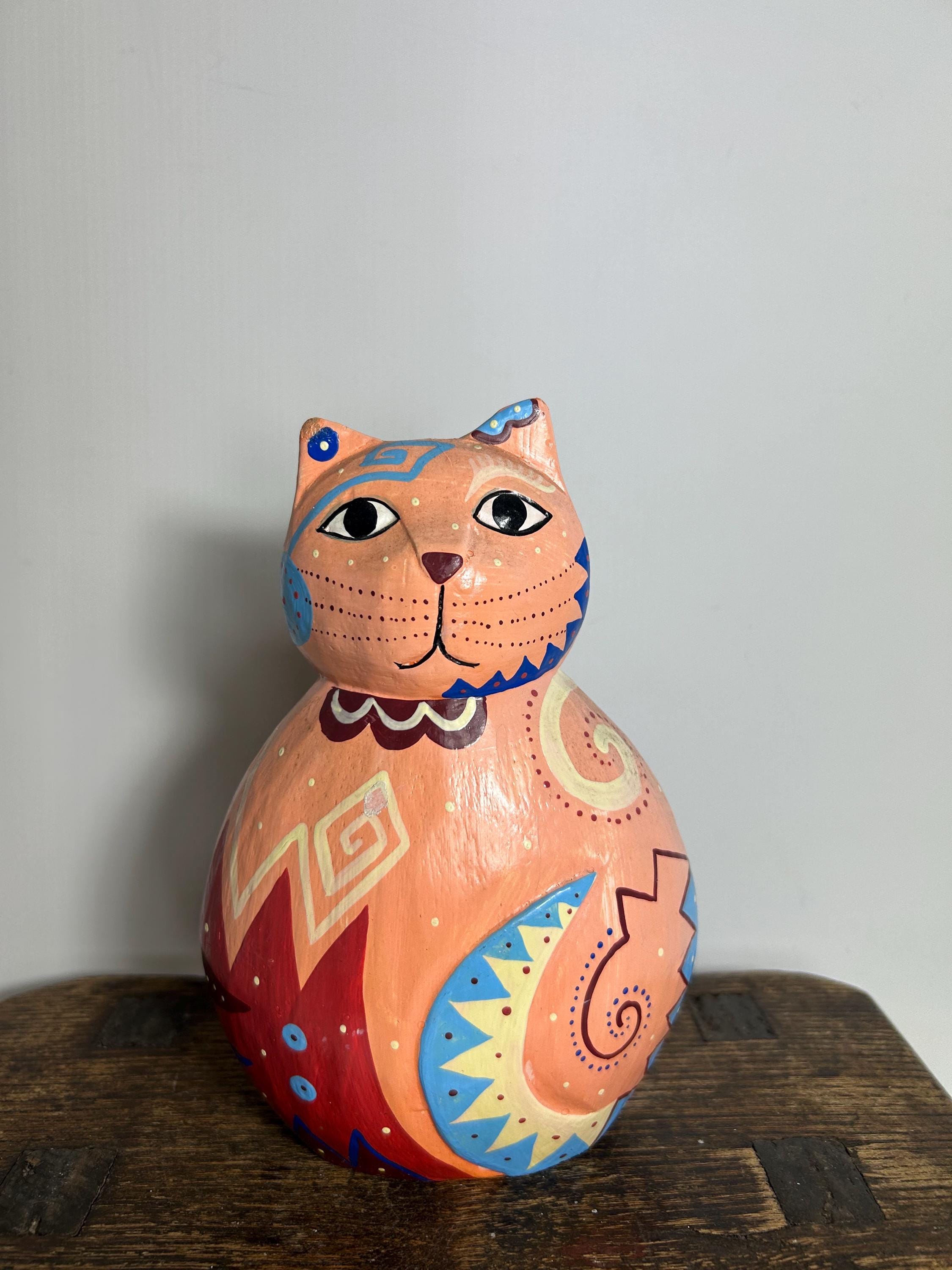 Whimsical Vintage Cat Ornament : Traidcraft Paper Mache / 1980s