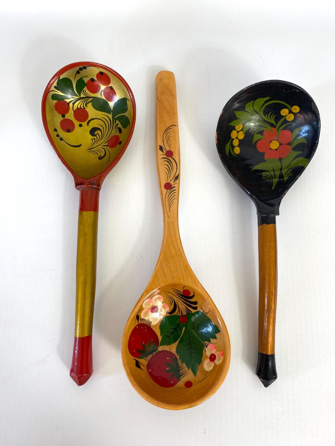 Vintage Khokhloma Russian Folk Art Spoon X 3 - Hand Painted - Etsy