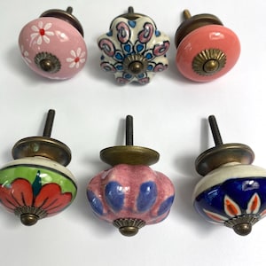 Vintage Ceramic Drawer Knobs: Blue & Yellow Floral Pulls (Set of 2)