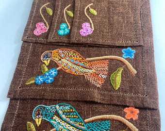 ヴィンテージ手刺繍テーブルランナー＆花柄コースターセット - Etsy 日本