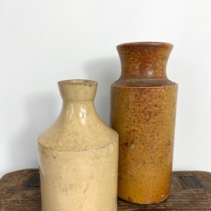 Antique Stoneware Bottles x 2 -  Stoneware Vases - Old bottles - Victorian Bottles - Salt Glazed - 6” - GC