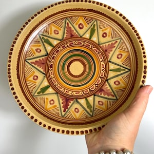 Vintage Spanish Ceramic Wall Plate: Hand-Painted Floral Fat Lava Bowl