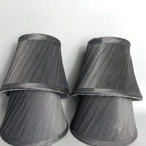 Vintage Style Clip On Lamp Shade x 4 - Grey Pleated Lampshade for Wall Light or Chandelier - Mini clip on Lampshade - 5”- VGC