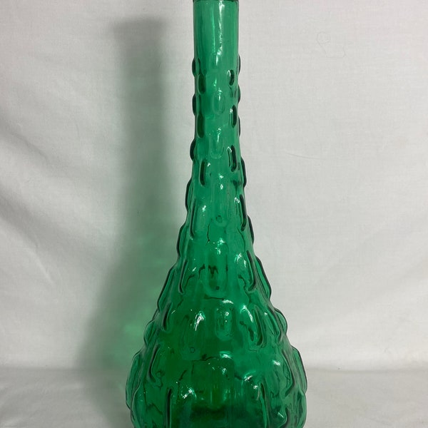 Vintage Glass Genie Bottle - Green Empoli Genie Bottle - 1960s - 1970s - Mid Century - Italian - Vintage Glass Vase -  15” - GC