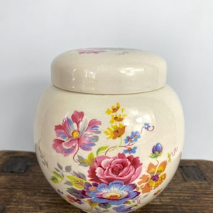 Vintage Ginger Jar - Sadler England -  Colourful floral pattern - Made in England - 1960s - Storage Jar - Vanity Jar - 4”