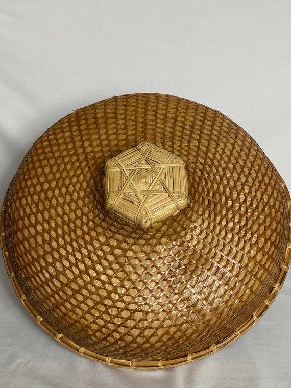 Vintage Chinese rattan sunhat, rickshaw hat, sedge