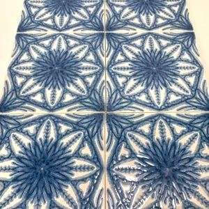Vintage Blue Floral Ceramic Tiles - 1970s England, Set of 6