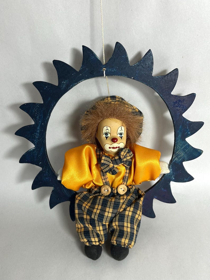 Vintage Clown Sitting on a Swing / Mobile / Hobo Shelf Sitter image 14
