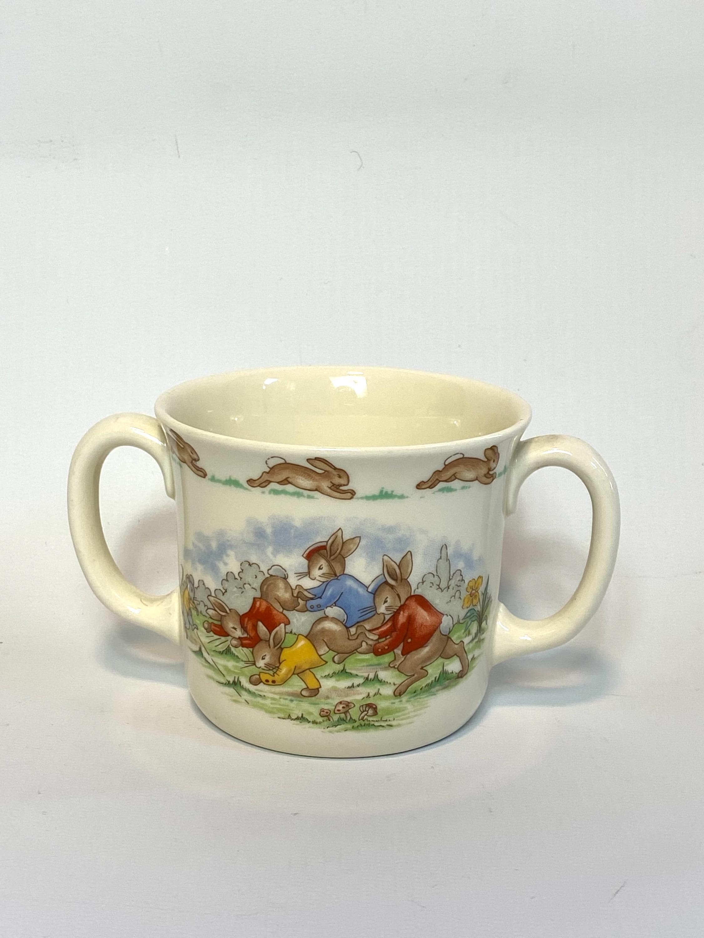 Vintage Royal Doulton Bunnykins Mug: Twin Handled Cup, Wheelbarrow