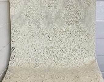 Vintage Net Curtain - Wide Cream Net Curtain - Vintage floral privacy curtain - Granny Chic - Vintage Decor - 1980s - 38” x 72” - VGC