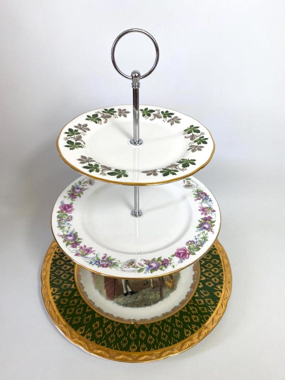 ハンドメイドヴィンテージチャイナ3段ケーキスタンド：花柄の