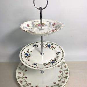 Vintage cake stand - Vintage cake tray - Floral china cake stand - Handmade using antique and vintage plates GC