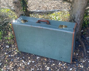 Vintage suitcase with Keys  - Vintage travel case - 1950s - Blue Grey - Made in England - travel - storage - prop - display - wedding  GC