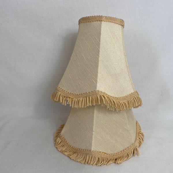Vintage Clip On Lampshade - Boudoir Style Light Shades - Clip On - Peach Fabric, braid and fringe - 1980s GC