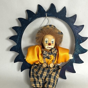 Vintage Clown Sitting on a Swing / Mobile / Hobo Shelf Sitter image 2