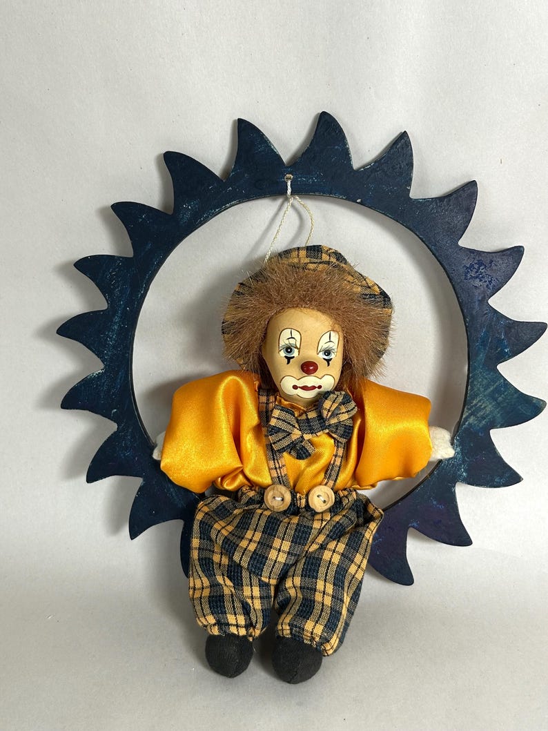 Vintage Clown Sitting on a Swing / Mobile / Hobo Shelf Sitter image 2