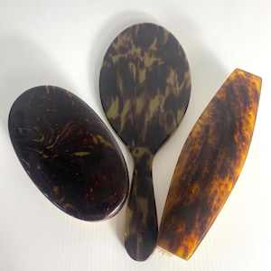 Vintage Vanity Set - Vintage Hairbrush & Mirror Set - Brown Faux Tortoiseshell - 1950s - 3 Piece Dressing Table Set - GC