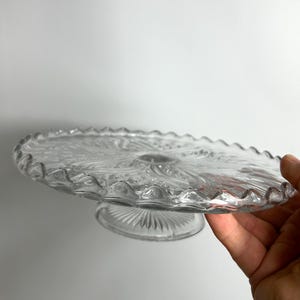 Vintage glass pedestal cake stand - Mid century Christmas cake tray