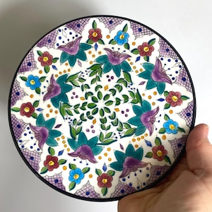 Hand Painted Ceramic Floral Wall Plate - Spanish Vintage Decor