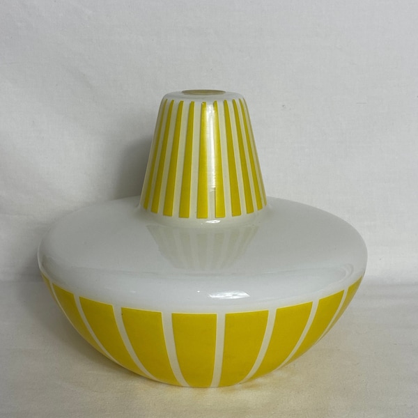 Retro Vintage Light Shade - Vintage Striped Glass Pendant Shade - Mid Century - Yellow and White Glass - 1950s Vintage Ceiling Light Shade