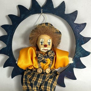 Vintage Clown Sitting on a Swing / Mobile / Hobo Shelf Sitter image 3