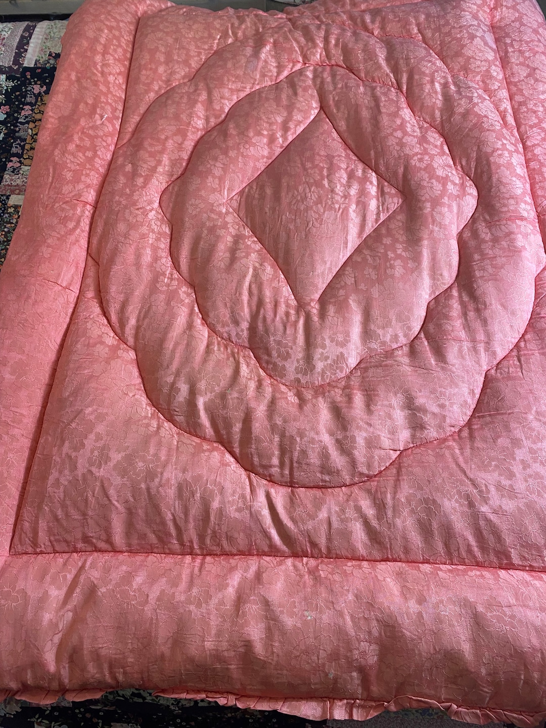 Vintage Eiderdown Quilt Feather Filled Eiderdown 1940s Eiderdown Pink
