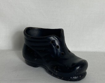 Vintage ceramic boot planter - Black boot vase - Tiny boot ornament - Glazed - Mid Century - GC - 5”