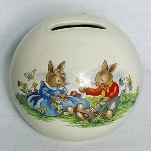 Vintage Money Box - Vintage Piggy Bank - Royal Doulton - Bunnykins china money box  - ‘Daisy Chain’ - Beatrix Potter VGC