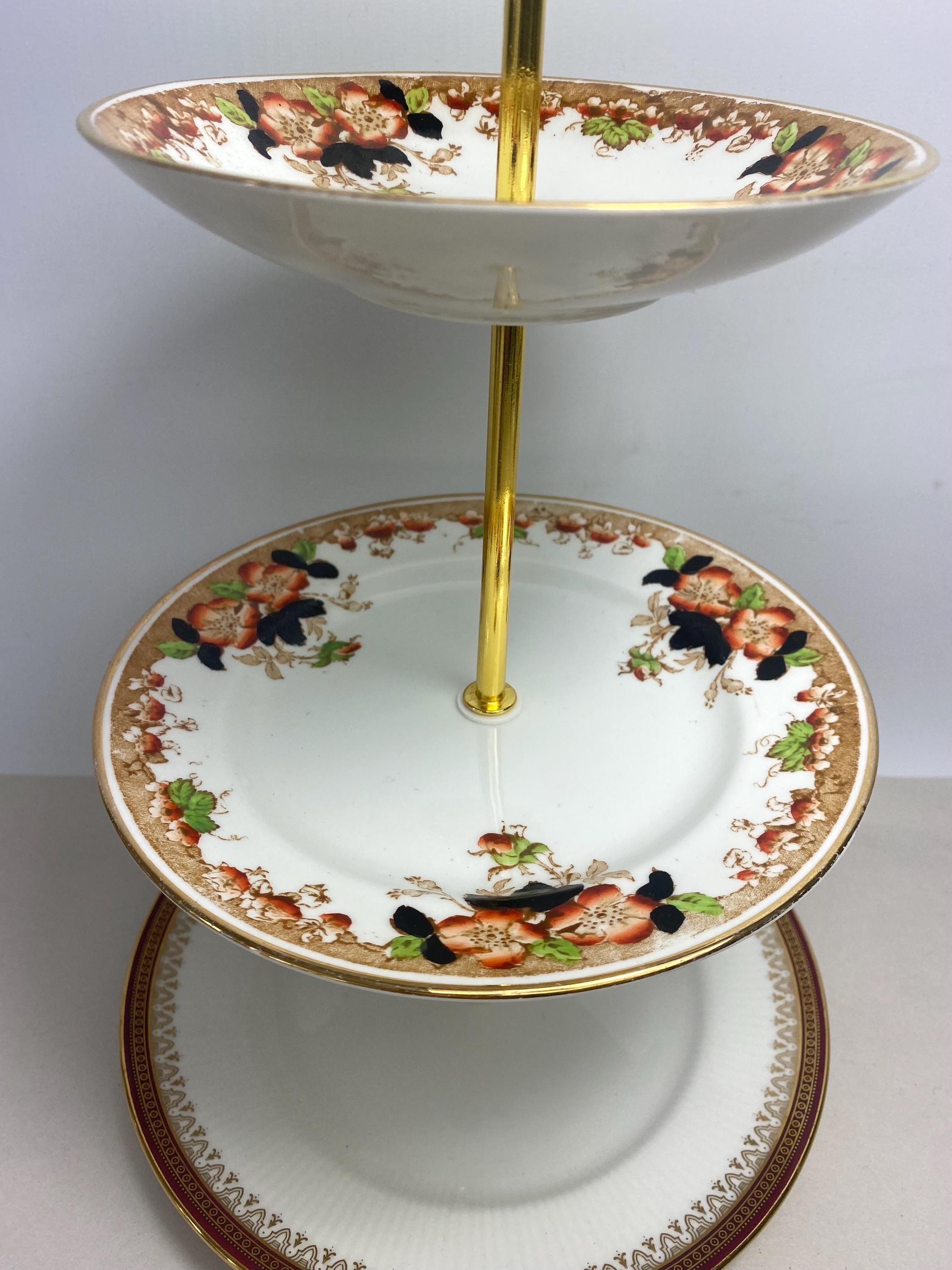 ヴィンテージケーキスタンド / ハンドメイド3段タワー - Etsy 日本