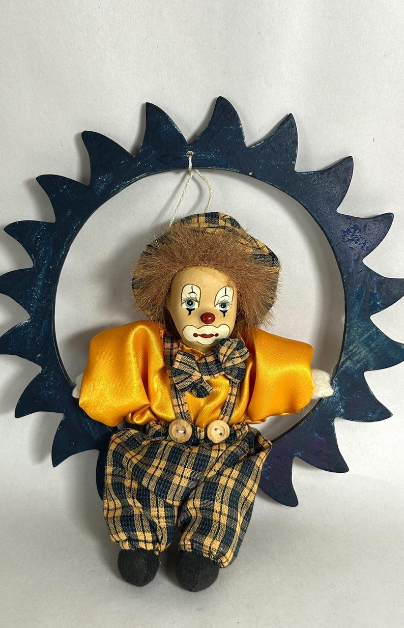 Vintage Clown Sitting on a Swing / Mobile / Hobo Shelf Sitter image 4