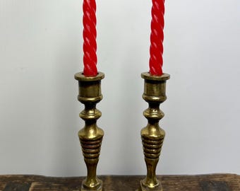 2 antique vintage brass mini candlestick holders - Cottagecore