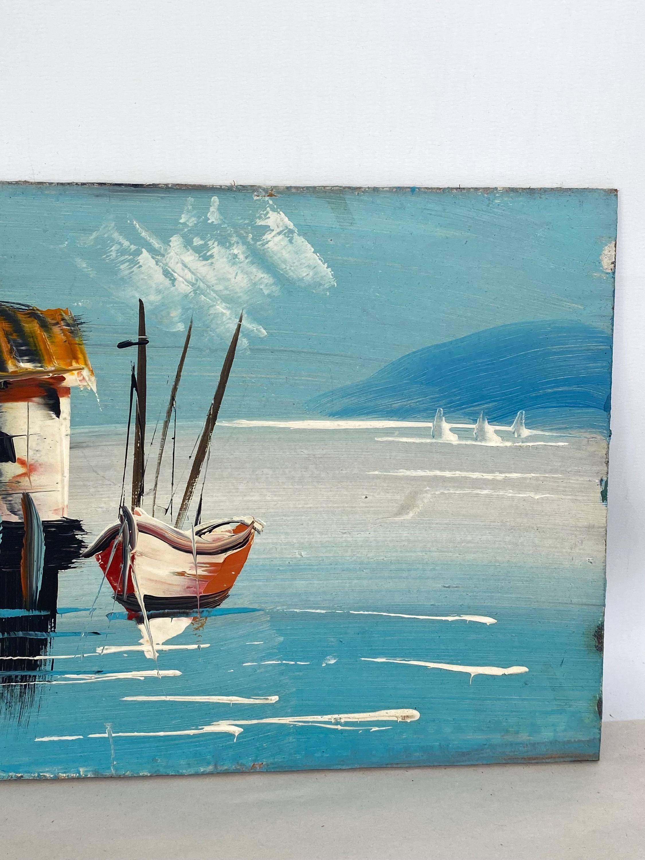 ヴィンテージの港の風景油絵 - 1970年代の海洋美術 - Etsy 日本