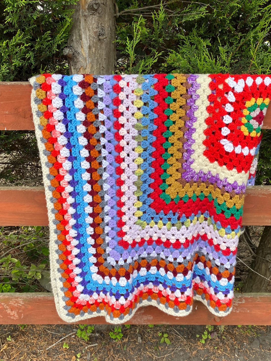 Vintage Crochet Blanket Handmade Crochet Wool Blanket Crochet Throw