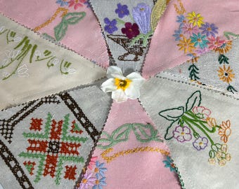 Vintage Embroidered Bunting - Handmade - Cottagecore - weddings, garden parties, nursery decor, summer decor, baby showers