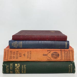 Vintage Book Bundle - 4 Colourful Old Books - Decorative Book set - Prop - Display - Antique Library - Office Decor - Ornate Books