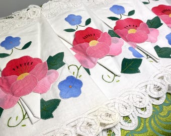 ヴィンテージ刺繍プレースマット（7）とナプキン（1）花柄デイジー