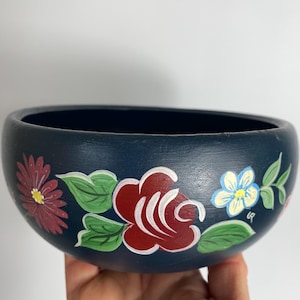 Vintage Hand Painted Wooden Bowl: Folk Art Floral Decor (6.5&quot;)