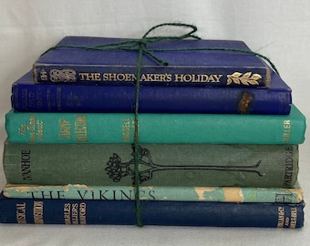 Vintage Book Bundle - Old Books - Decorative Book Set - Vintage Prop - Display Books - Vintage Library- Blue - 6 Books - GC