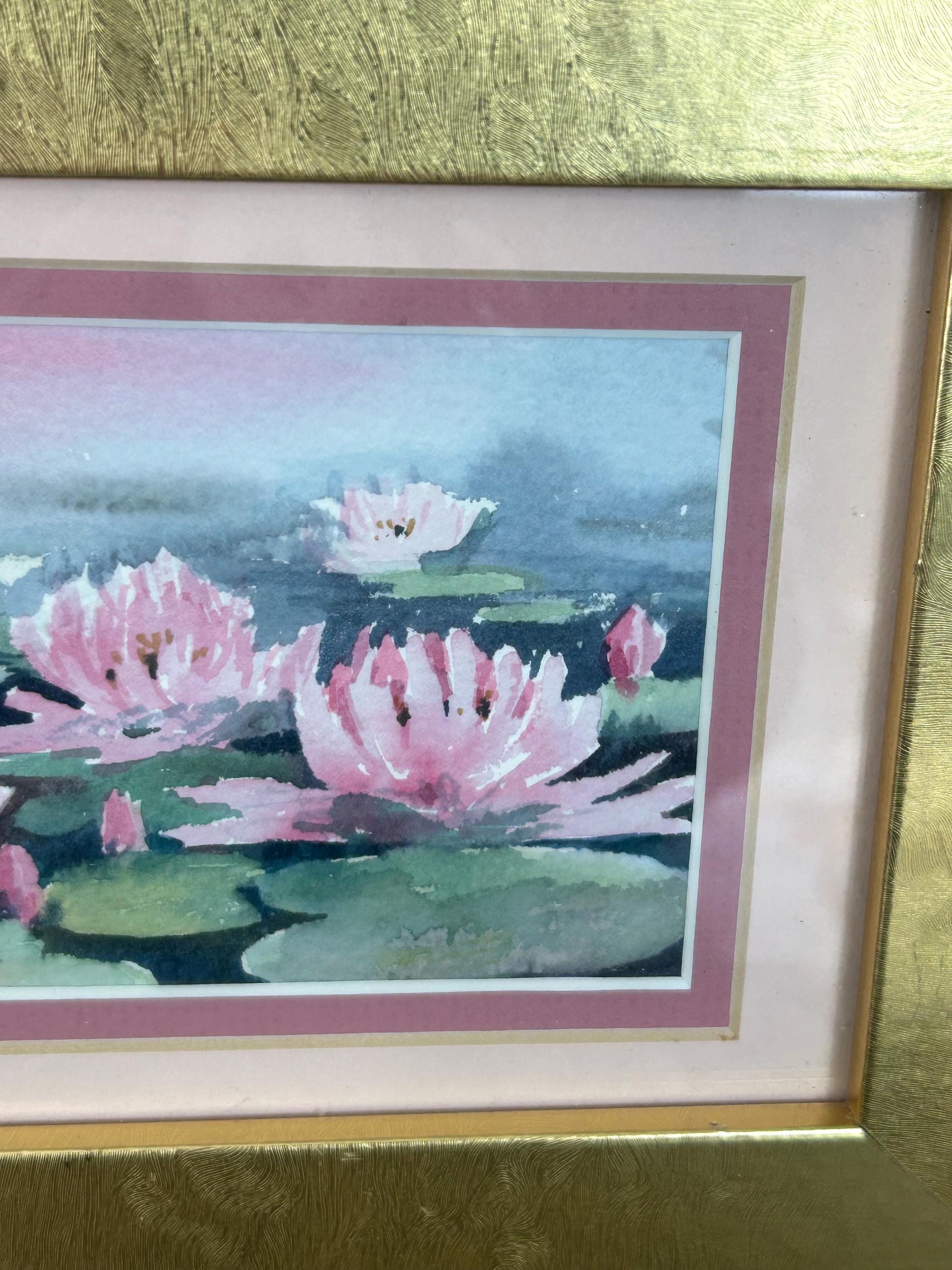 ヴィンテージ風の水彩画：額装された花のアート - 睡蓮 - Etsy 日本