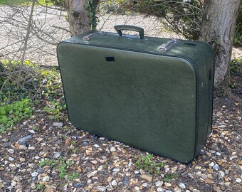 Vintage suitcase - Vintage travel case - 1960s expandable suitcase - Green - Made in England - travel - storage - prop - display - wedding