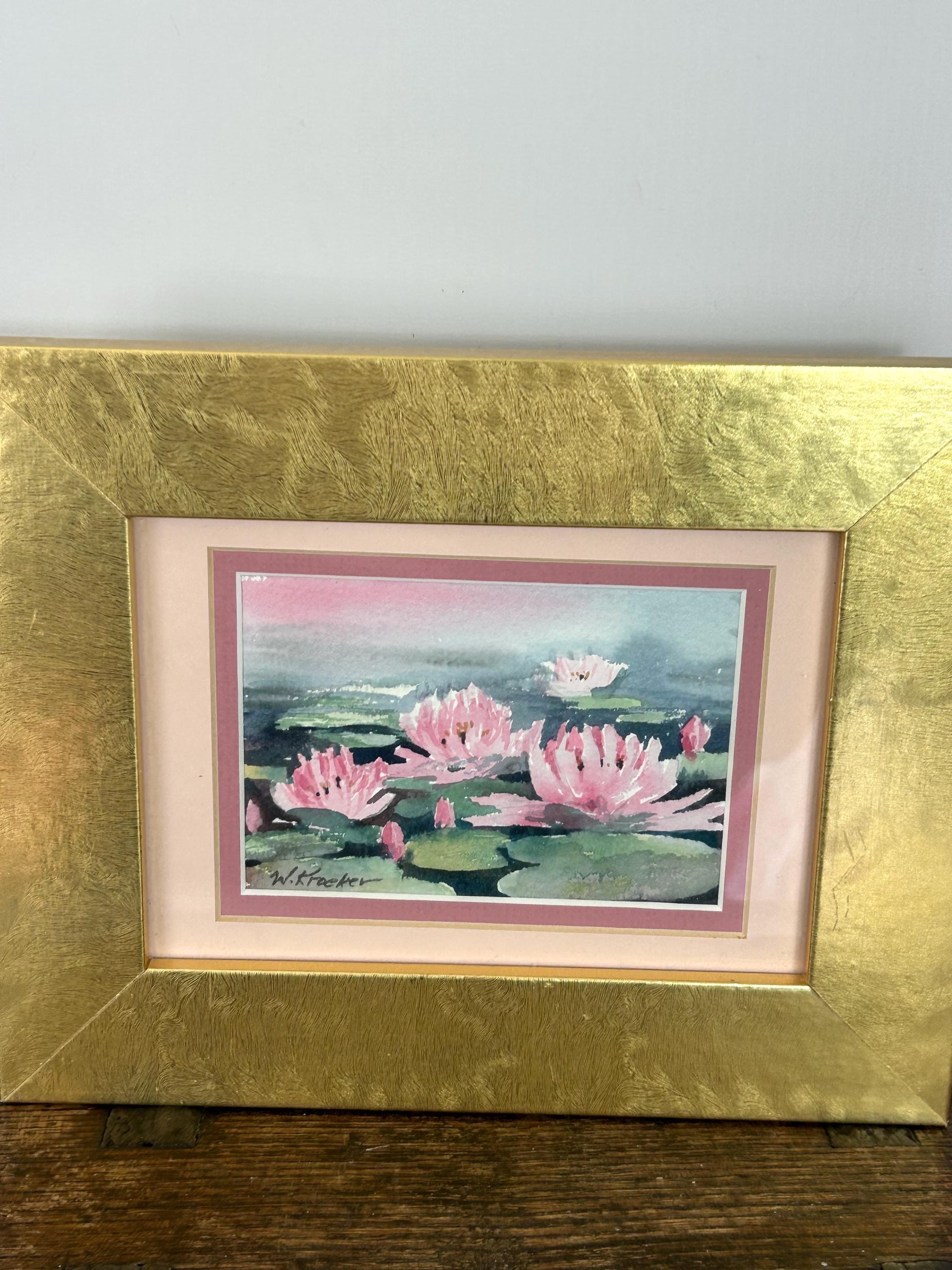 ヴィンテージ風の水彩画：額装された花のアート - 睡蓮 - Etsy 日本