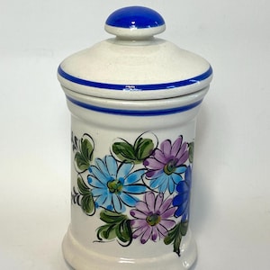 Vintage Storage Jar - Ceramic Storage Pot - Floral Kitchen Canister - Hand Painted Flowers - Made in Portugal - 7” VGC