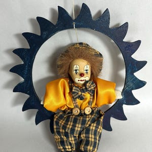Vintage Clown Sitting on a Swing / Mobile / Hobo Shelf Sitter image 1
